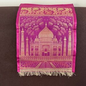 Vibrant Pink and Gold Taj Mahal Tapestry